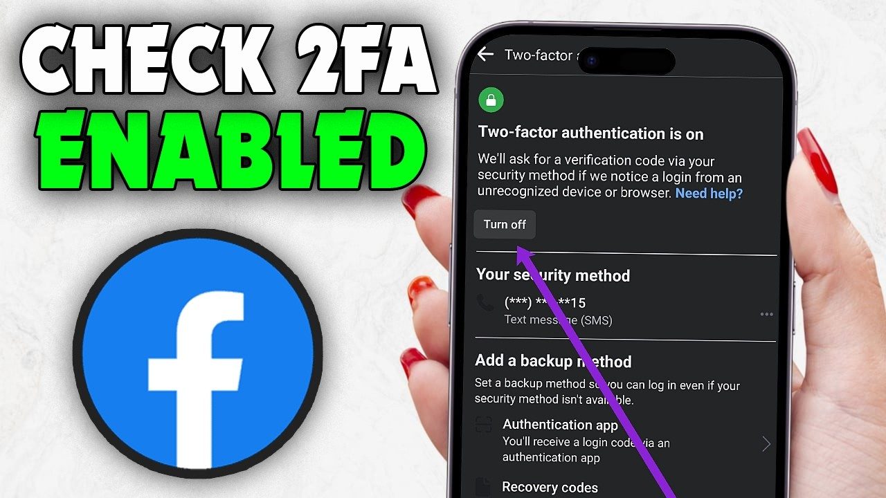 Hand holding a smartphone showing a two-factor authentication setup screen